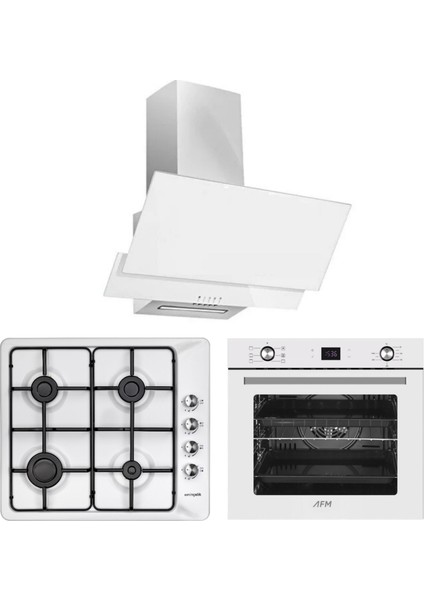 ve Afm Tech Markalı / Zem Emaye Ocak / Ankastre Beyaz Set ( 31 221+ FM7701 + FM3301 )