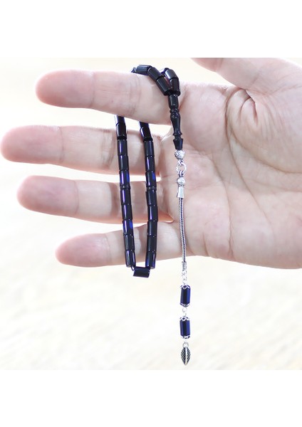 925 Ayar Gümüş Püsküllü Kesme Kesim Mini Boy Lacivert Siyah Sıkma Kehribar Tesbih modelleri