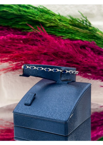 925 Ayar Gümüş Safir Taşlı Su Yolu Desenli Popüler Kadın Bileklik