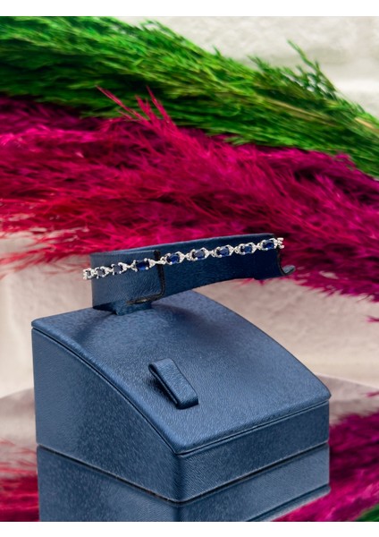 925 Ayar Gümüş Safir Taşlı Su Yolu Desenli Popüler Kadın Bileklik modelleri