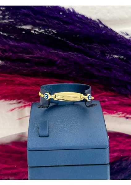 925 Ayar Gümüş Gold Renk Nazar Boncuklu Isim Yazılabilir Kız & Erkek Bebek Künye