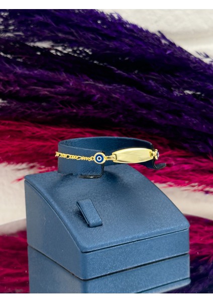 925 Ayar Gümüş Gold Renk Nazar Boncuklu Isim Yazılabilir Kız & Erkek Bebek Künye modelleri