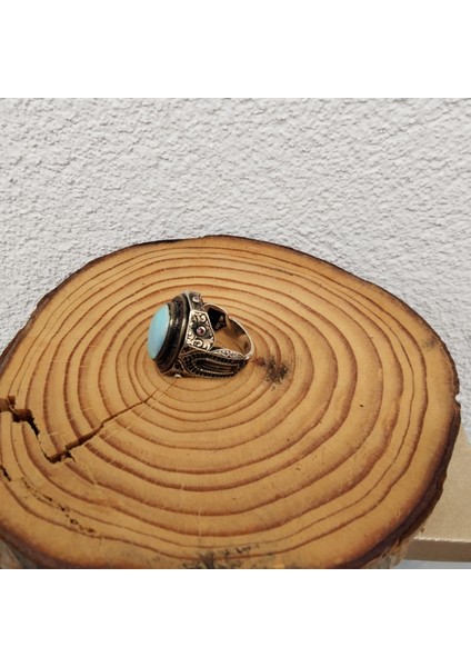 925 Ayar Gümüş Şık Tasarım Mavi Opal Taşlı Erkek Yüzük – El Işçiliği - Oval - Yan Kenarları Işlemeli fiyatları