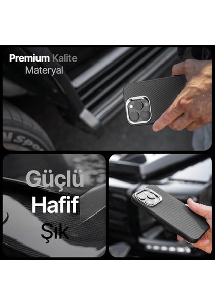 13 Pro Için Fiber Karbon Arka Tasarımlı Metal Tuşlu ve Lens Çerçeveli Sararmayan ve Çizilmeyen Güçlü Darbe Emici Premium Silikon Kılıf (Siyah, 13 Pro) modelleri