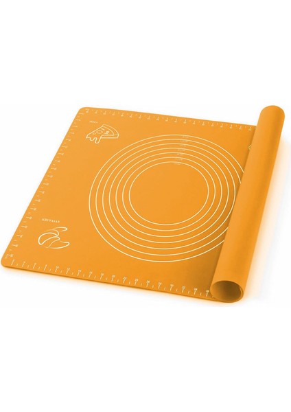 Silikon Hamur Matı, Pizza ve Tatlı Hazırlamak Için Ölçekli, 45X65 cm (Turuncu)