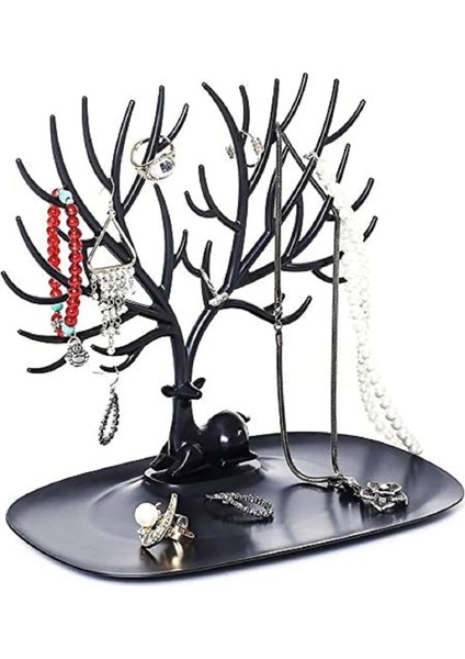 Geyik Tasarımlı Takı, Yüzük, Küpe, Kolye Askılığı, Şık Mücevher Organizer, Estetik ve Dayanıklı Tasarım (Siyah)