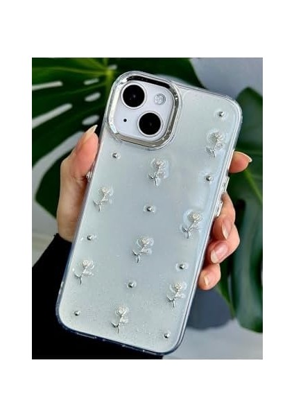 Aksesuar 13-14 - 15 Uyumlu Şeffaf Mini Gül Epoksili Telefon Kılıfı - Minigül fiyatları