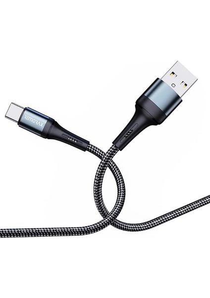 Örgülü USB A-C Hızlı Şarj Kablosu, Siyah (100 Cm)
