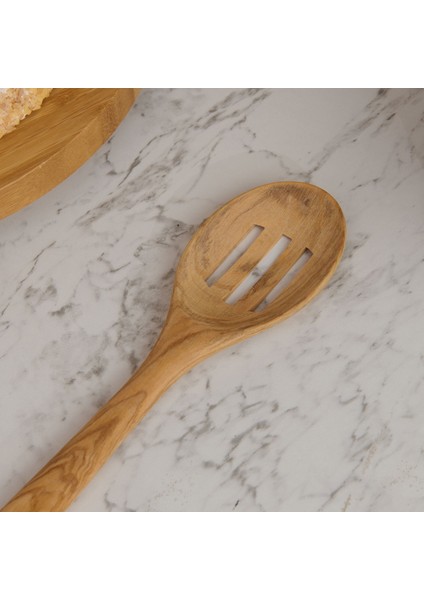 Zeytin Ağacı Delikli Pişirme Kaşığı - Açık Kahverengi - 30 cm fiyatları