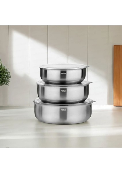 Düz Tip 3'lü Saklama Kabı - Gri