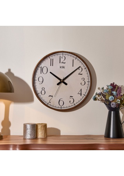 Simplex Ahşap Görünümlü Duvar Saati - Ceviz - 38 cm