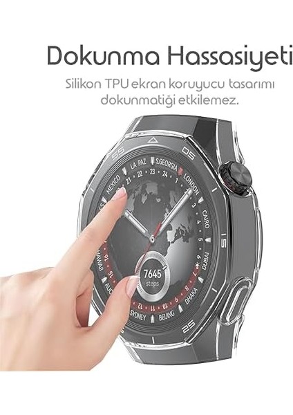 Gt5 Pro 46MM Için Kılıf Yumuşak Tpu Ekran Dokunmatiği Etkilemeyen Saatin Çevresini Tam Kavrayan Darbelere Karşı Silikon (Şeffaf) modelleri