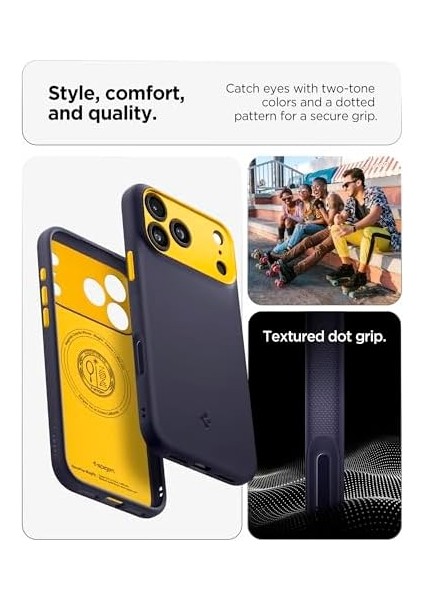 17 Pro ile Uyumlu Silikon Magsafe Kılıf Pop Hava Kanalı Teknolojisi Askeri Sınıf Koruma Magfit Blueberry Navy Kaymaz Kapak - ACS09966 modelleri