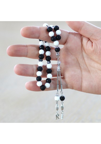 Kararmaz Metal Isme Harf Püskül Küre Kesim Siyah Beyaz Jade Ayyıldız Oniks Doğaltaş Taraftar Tesbih modelleri