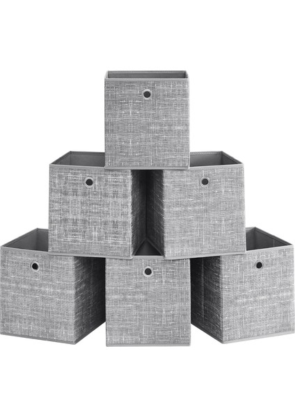 Saklama Kutusu, 6&apos;lı Set, Saplı Dokusuz Kumaş Düzenleme Kutuları, Kutu Saklama, 26 x 26 x 28 Cm, Küp Raf, Katlanır Kutu, Kıyafet Saklama Için, Gri Alacalı RFB026G01