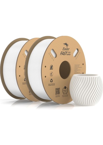 Creality Ender Pla Filament, 1,75 Mm, 3D Yazıcı Filamenti, 300 Mm/sn&apos;ye Kadar Yüksek Hız, Geri Dönüştürülebilir Karton Makara, 1 Kg*2 (2,2 Lb*2) Kadar Çoğu Fdm 3D Yazıcı Için Uygundur, Beyaz +