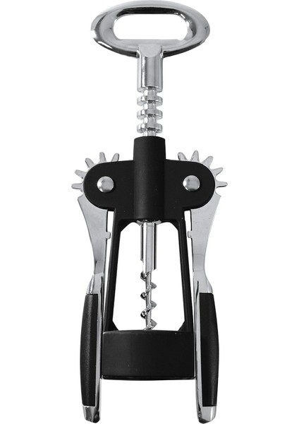 Premium Kanatlı Şarap Açacağı Tirbuşon, Siyah Metal Gövde, Ergonomik Tasarım