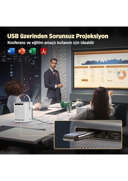 H300A Tv 4K Destekli Projeksiyon Cihazı +Auto Focus+Auto 6g Wi-Fi+5.2 240 Inç Yansıtma+Hifi Dolby Ses Sistemi Beyaz fiyatları