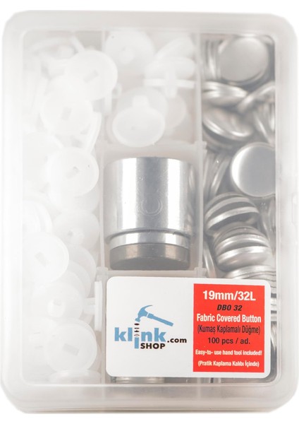 Kaplamalı Düğme 32 Boy 19 mm Kendin Yap Kiti, Gömlek, ve Giyim Için Çekiçle Uygulama Aparatları ve 100 Adet Kapsol Düğme Takım