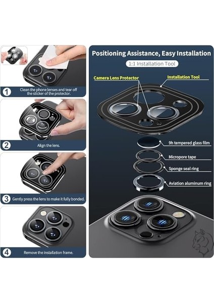 16 Pro Max / 16 Pro / 15 Pro Max / 15 Pro / 14 Pro Max / 14 Pro Safir Premıum Kamera Lens, [süper Sökme Çubuklu] Çizilmez 9h Temperli Cam Kamera, Metal Lens, Siyah fiyatları