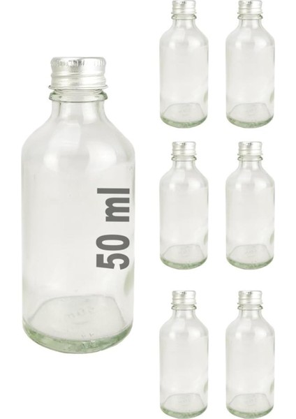 6’lı 50 ml Gümüş Metal Kapaklı Cam Zencefil Shot Şişesi Söz Nişan Hediyelik Kolonya Şişesi C1-1-149