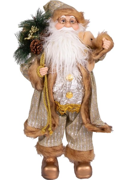 Yılbaşı Baba Hediye Çuvallı Pelüş Ayı Dekorlu 45 Cm.