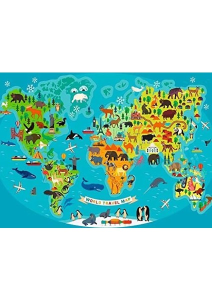 132874 150 Parçalı Puzzle Hayvanlı Harita, Renkli modelleri