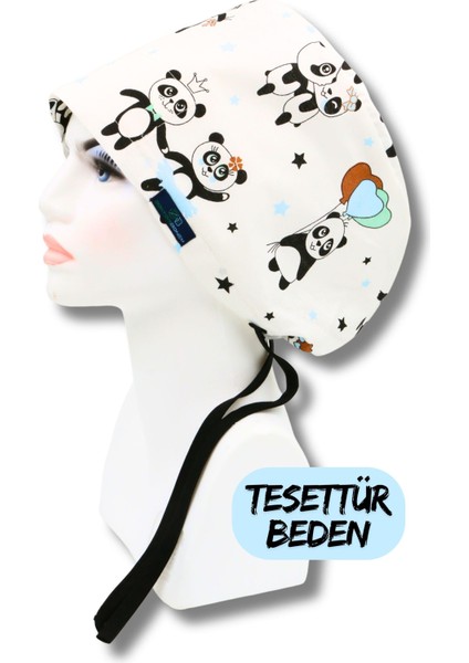 Tesettür Panda Desenli Cerrahi Bone Doktor Hemşire Sağlıkçı Bonesi Geniş Kesim