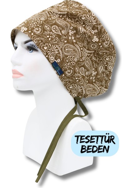 Tesettür Beden Haki Şal Deseni Cerrahi Bone Doktor Hemşire Sağlıkçı Hastane Bonesi
