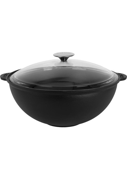 Döküm Yuvarlak Cam Kapaklı Kazan/tencere. Döküm Demir Yekpare Kulplu Çap(Ø)28 Cm.