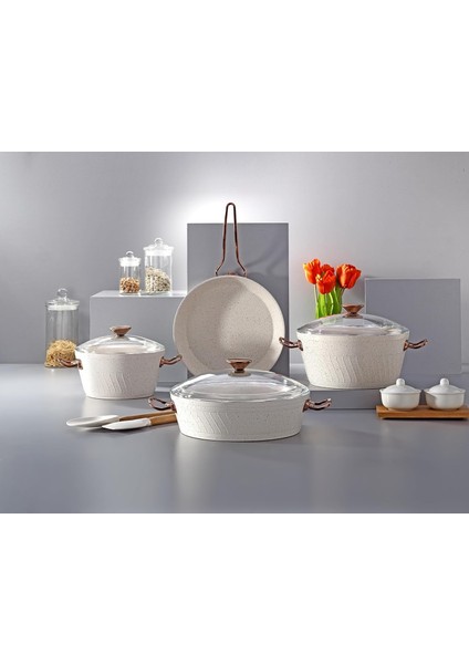 Milena 7 Parça Granit (18-22-26) cm Tencere & 26CM Tava Set