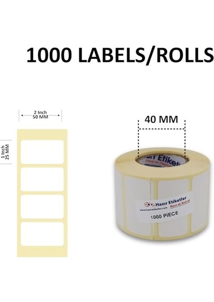 Etiketler, Hazır Al Hızlı Al Eko Etiket 50MM x 25MM Ruloda 1000 Adet 40MM Çapında Direk Transfer Etiketi fiyatları