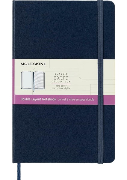 Klasik Defter, Sert Kapak, Büyük (5" x 8.2") Çift Düzen, Çizgili/düz, Safir Mavisi, 240 Sayfa
