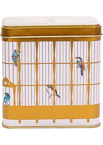 Bird Cage Desenli Kare Metal Saklama Kabı 9x9 cm (Bird Cage)