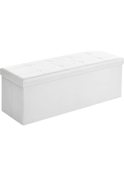 Tabure 120 Litre, Saklama Kutusu, Tabure, Katlanabilir, 300 Kg&apos;a Kadar Yük, Sentetik Deri Kapak, Döşemeli, Beyaz LSF702