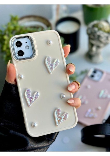 Go Aksesuar 11 Uyumlu 3D Oyuncaklı Taş Kalp Tasarımlı Yumuşak Silikon Kılıf - Kremtaşkalp