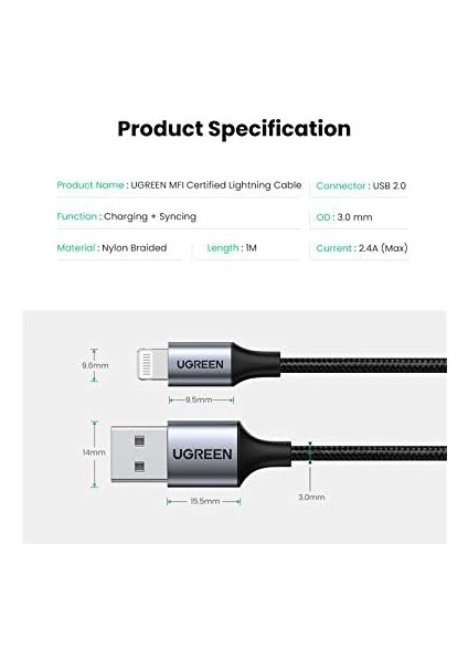 Lightning Örgülü Data ve Şarj Kablosu Siyah 1 Metre fiyatları