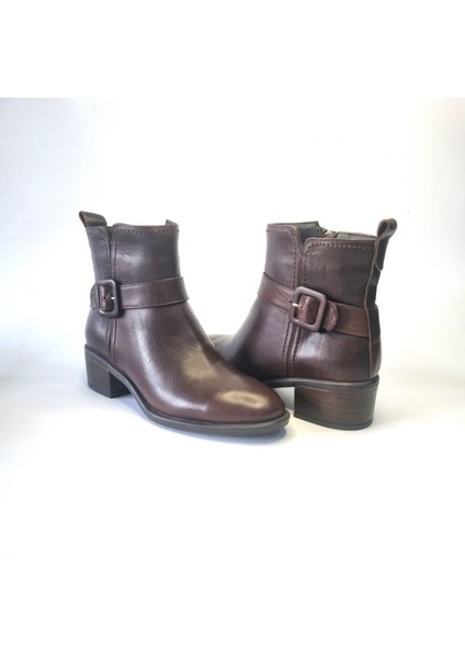 Kadın Hakiki Deri 4.5 cm Topuklu El Yapımı Tokalı Rahat Günlük Bot