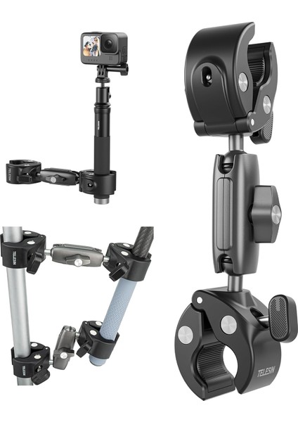 Top Kelepçe Montaj Çubuk Direği Bisiklet Bisiklet Motosiklet Gidon Tüp Tutucu Aksesuarları Hero 13 12 11 10 9 8, Djı Osmo Action 5 Pro 4 3 X3 X4 Go3 Ace Pro ile Uyumlu