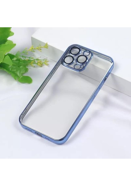 12 Pro Uyumlu Kenarları Renkli Lazer Kamera Lens Korumalı Lüks Silikon Kılıf (Sierra Blue)