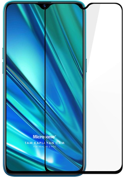 Realme 5 Pro Tam Kaplayan Temperli Cam Ekran Koruyucu Siyah