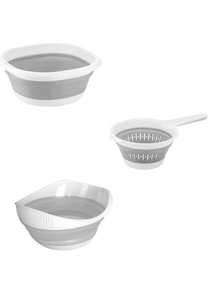 Katlanabilir 3&apos;lü Badya - 3&apos;lü Mutfak Meyve Sebze Yıkama Leğeni Pirinç Süzgeç Seti fiyatları