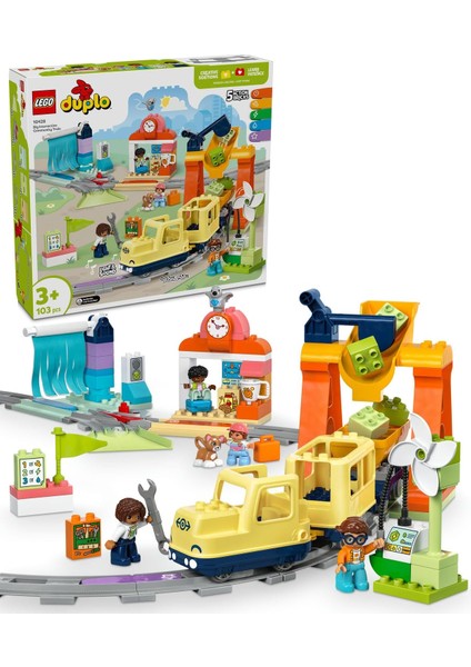 Town Büyük Interaktif Mahalle Treni 10428 – 3 Yaş ve Üzeri Çocuklara Özel Işıklı, Sesli ve Raylı Yaratıcı ve Eğitici Oyuncak Yapım Seti (103 Parça)