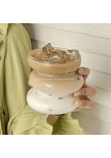 Asimetrik Dalgalı Cam 2’li Set 530 ml Geniş Hacimli Borosilikat Kahve ve Sunum Bardağı, Estetik Tasarım, Pinterest Stili Dekoratif modelleri