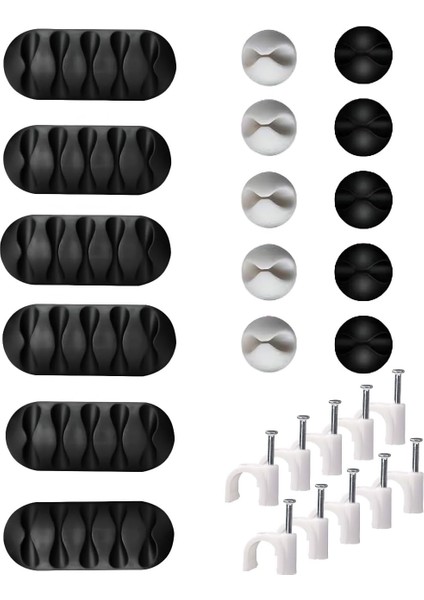 26 Parça Kablo Tutucu Seti | Yapışkanlı Kablo Klipsi | Masa Üstü Kablo Düzenleyici | Şarj Kablosu, Kulaklık, Usb, Hdmı, Mouse Kablosu Için | Ofis & Ev Kullanımı | Kablo Yönetimi Çözümü