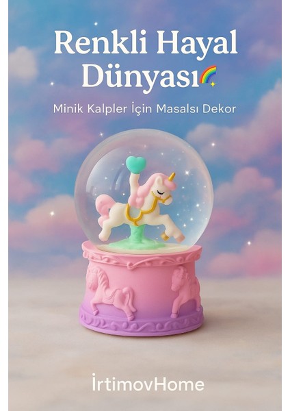 Unicorn Kar Küresi | Renkli Hayal Dünyası Serisi | Masalsı Işıklı Dekor & Hediye fiyatları