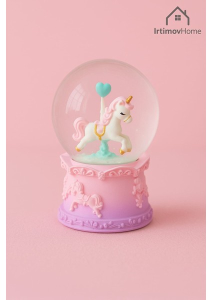 Unicorn Kar Küresi | Renkli Hayal Dünyası Serisi | Masalsı Işıklı Dekor & Hediye modelleri