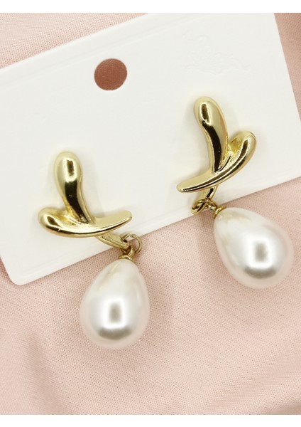 Modern Organik Formda Sarkıntılı Inci Küpe