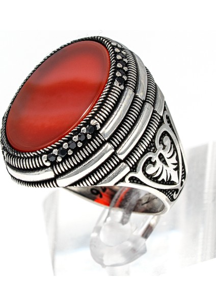 Kırmızı Akik Taşlı 925 Ayar Gümüş Erkek Yüzük – Güçlü Duruş ve Zarafetin Uyumu fırsatları