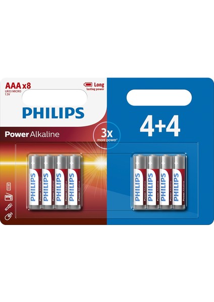 Power Alkaline Pil Aaa 8 Kabartı, 4 +4 Prom